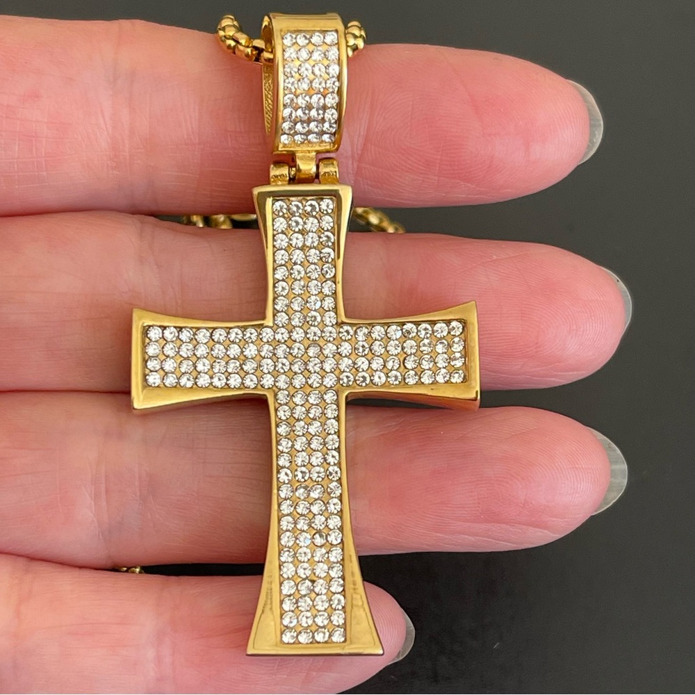 Gold tone Titanium Crystal Cross Pendant Necklace.